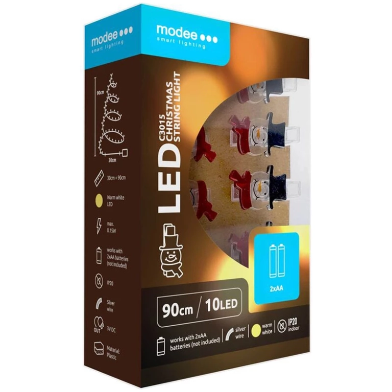 Modee Lighting LED dekorácia 10 LED 90cm štipce snehuliak 2xAA batérie
