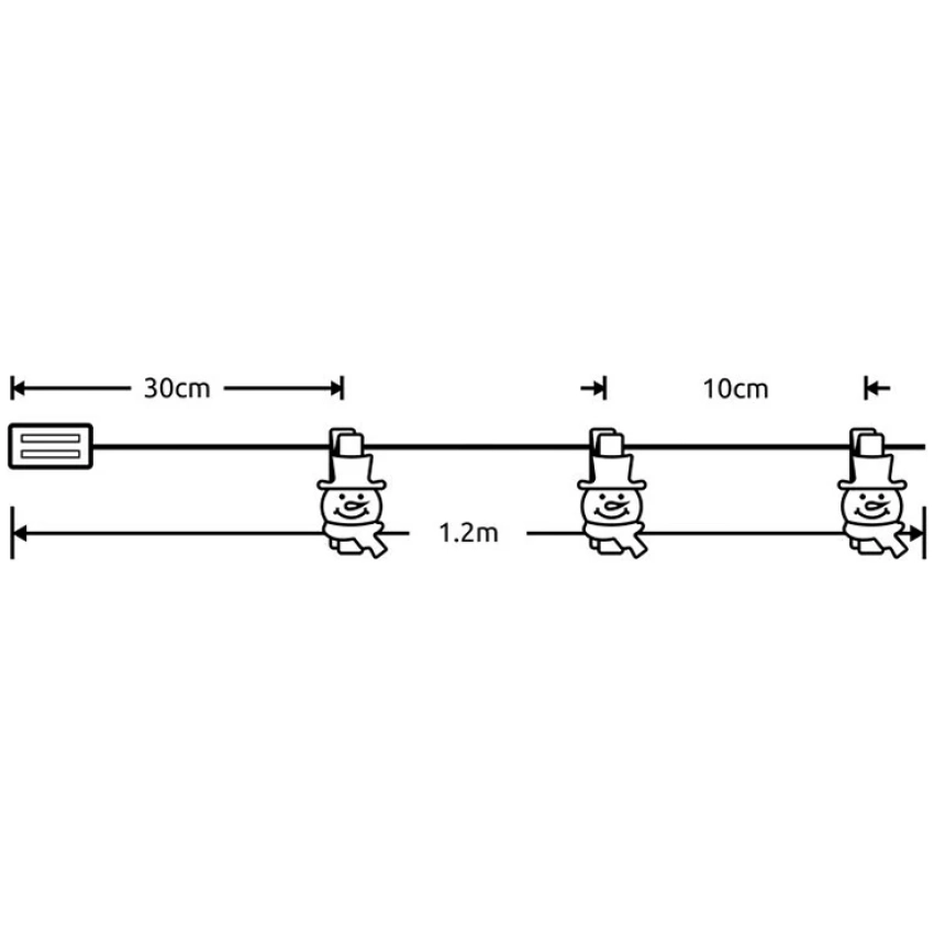 Modee Lighting LED dekorácia 10 LED 90cm štipce snehuliak 2xAA batérie