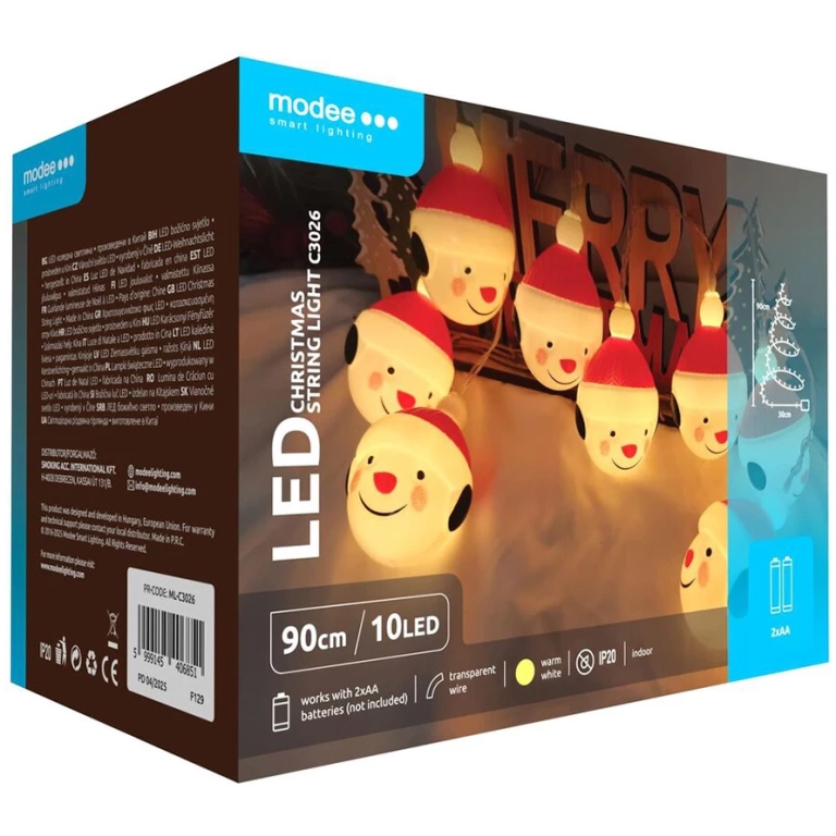Modee Lighting LED dekorácia 10 LED 90cm guľa mikuláš 2xAA batérie