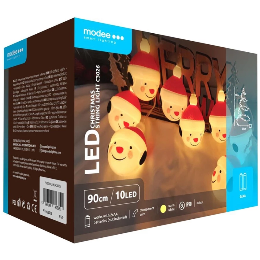 Modee Lighting LED dekorácia 10 LED 90cm guľa mikuláš 2xAA batérie