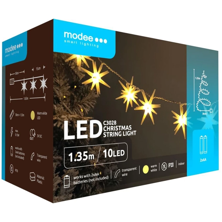 Modee Lighting LED dekorácia 10 LED 135cm hviezdy 2xAA batérie