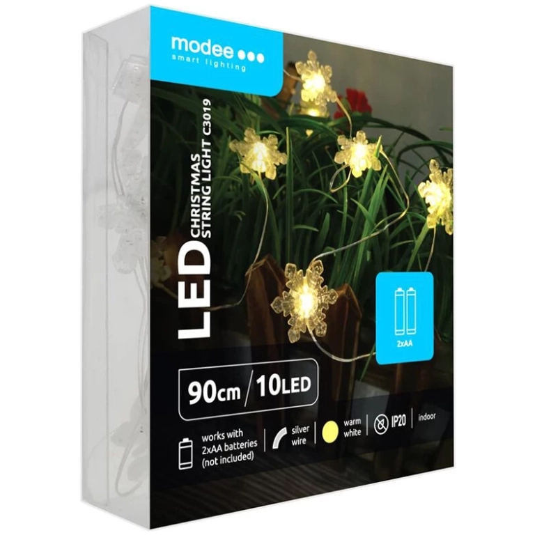 Modee Lighting LED dekorácia 10 LED 90cm vločky 2xAA batérie
