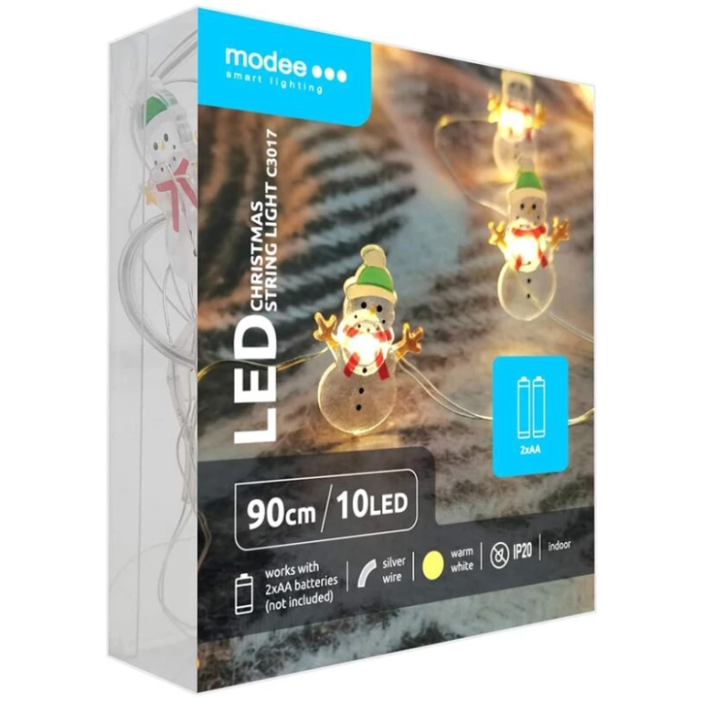 Modee Lighting LED dekorácia 10 LED 90cm snehuliak 2xAA batérie