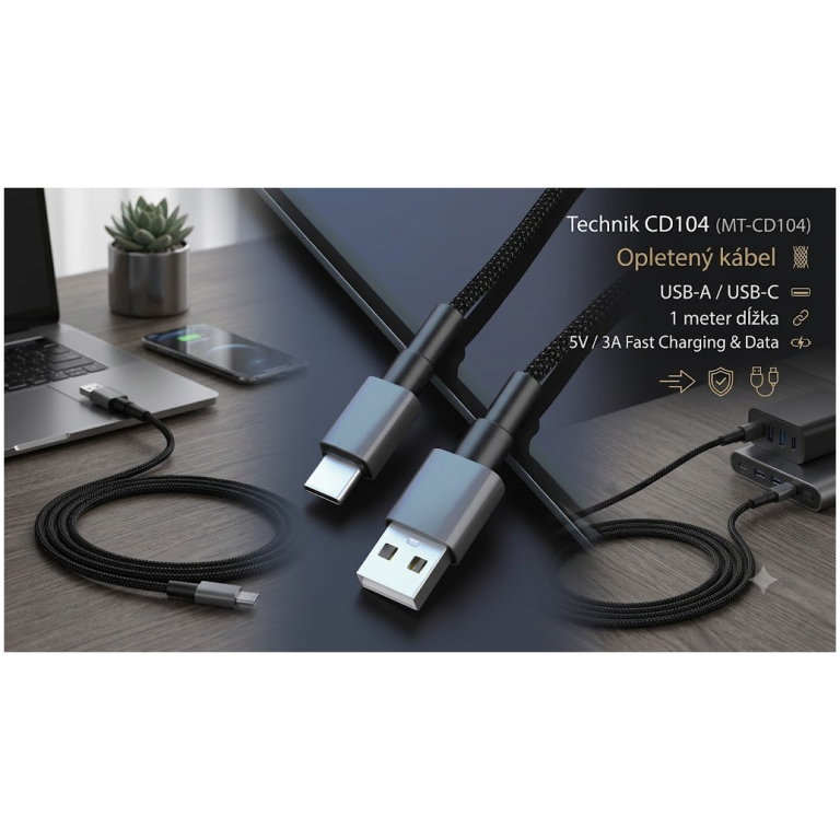 Technik CD104 USB-A/C 1m čierna