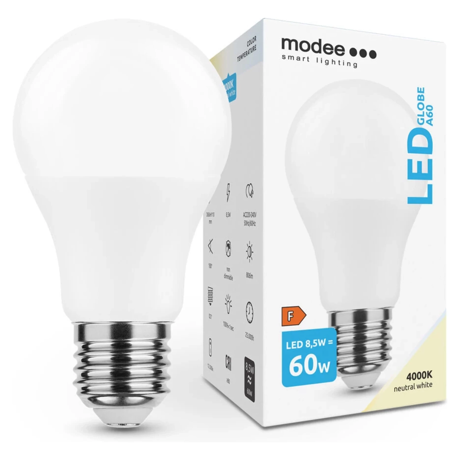 Modee Lighting LED žiarovka E27 8,5W 4000K A60 (60W) Modee Lighting LED žiarovka E27 8,5W 4000K A60 (60W)