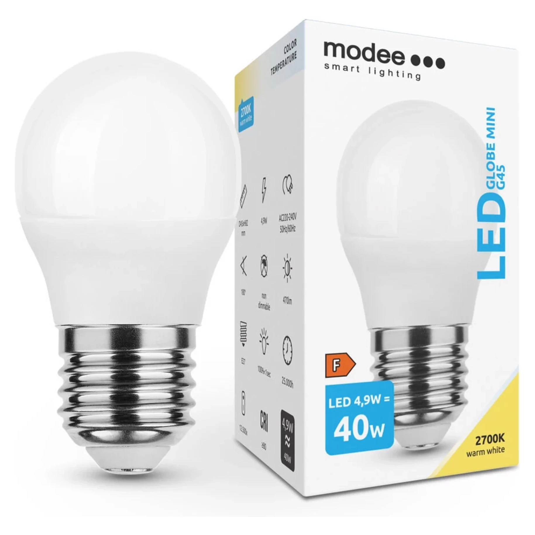 Modee Lighting LED žiarovka E27 4,9W 2700K MINI G45 (40W) Modee Lighting LED žiarovka E27 4,9W 2700K MINI G45 (40W)