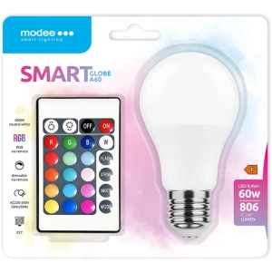 Modee Lighting LED žiarovka E27 RGB+W 9,4W 806 lumenov + diaľkové ovládanie (60W)