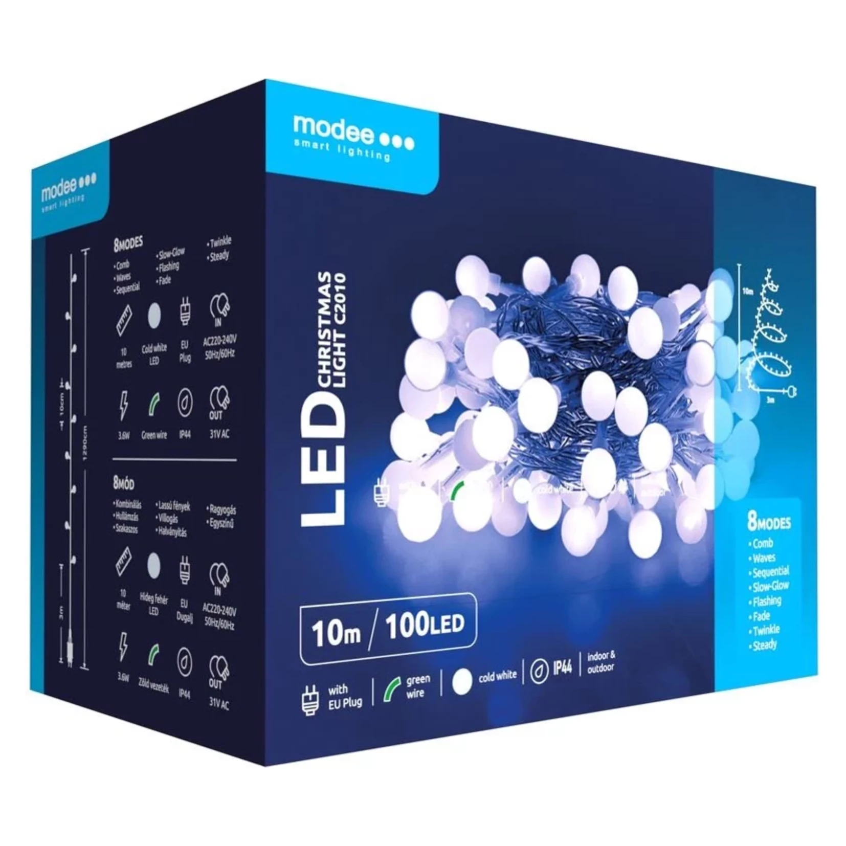 Modee Lighting LED vianočná reťaz 100 LED 10m studená biela bobule Modee Lighting LED vianočná reťaz 100 LED 10m studená biela bobule