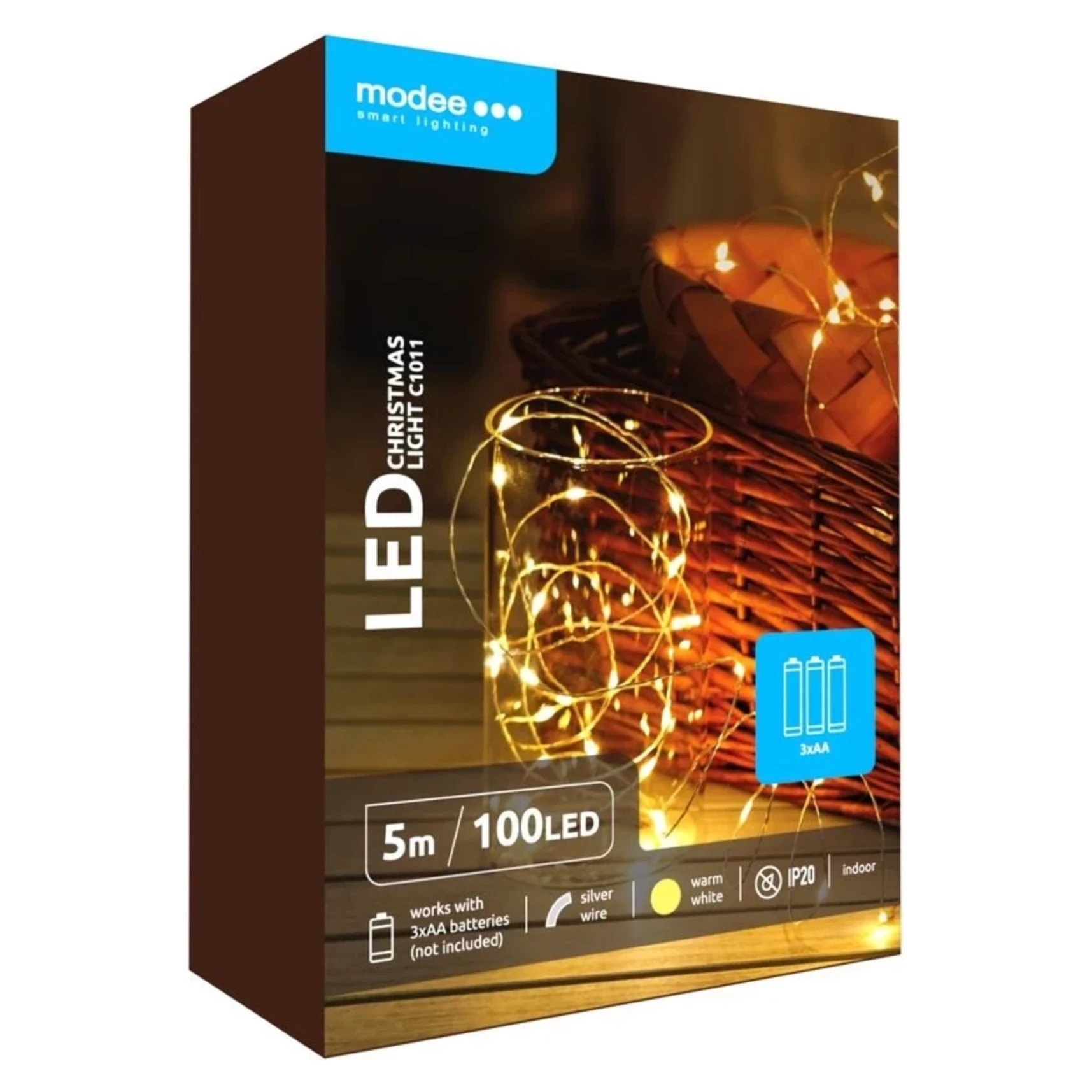 Modee Lighting LED vianočná reťaz 100 LED 5m 3xAA teplá biela Modee Lighting LED vianočná reťaz 100 LED 5m 3xAA teplá biela