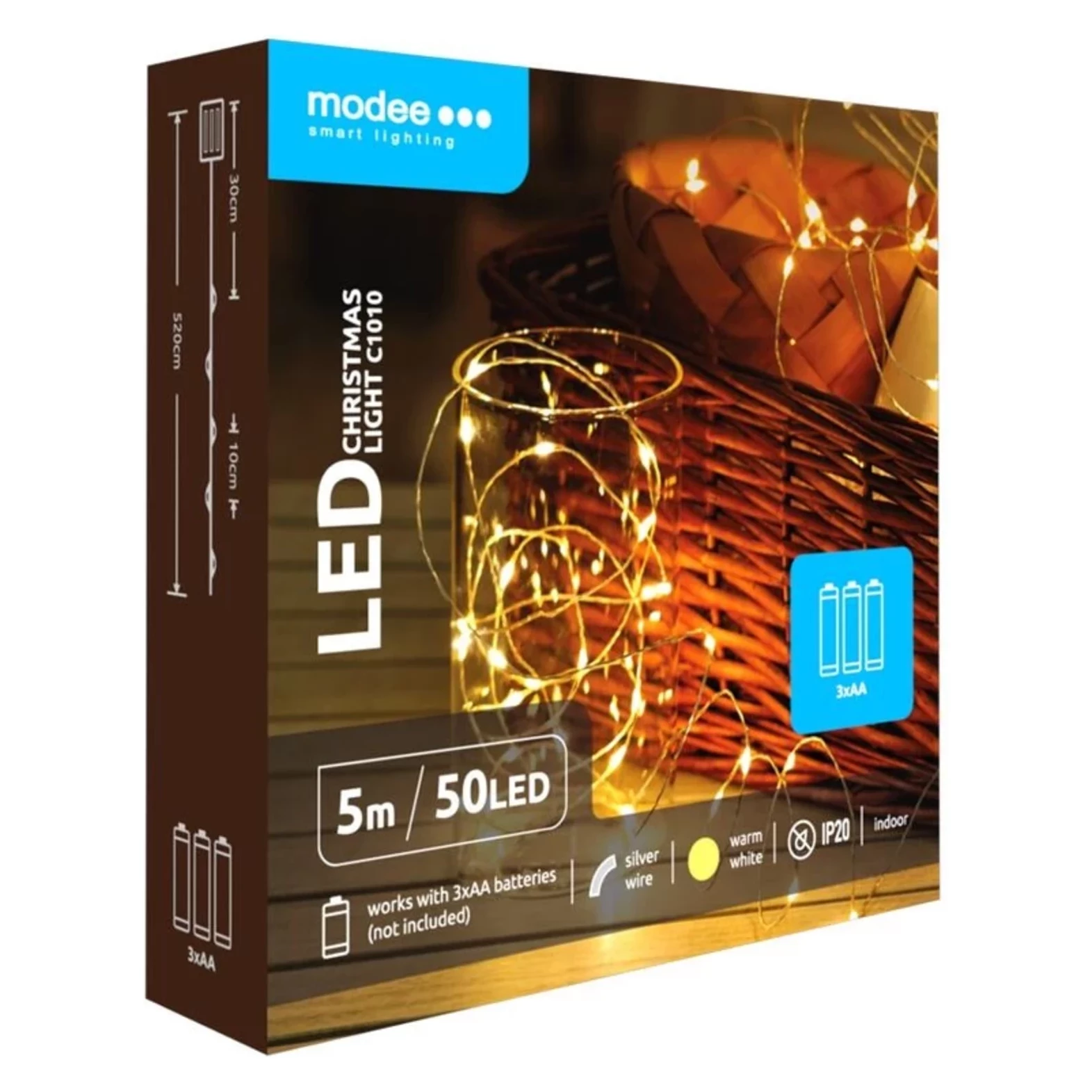 Modee Lighting LED vianočná reťaz 50 LED 5m 3xAA teplá biela Modee Lighting LED vianočná reťaz 50 LED 5m 3xAA teplá biela