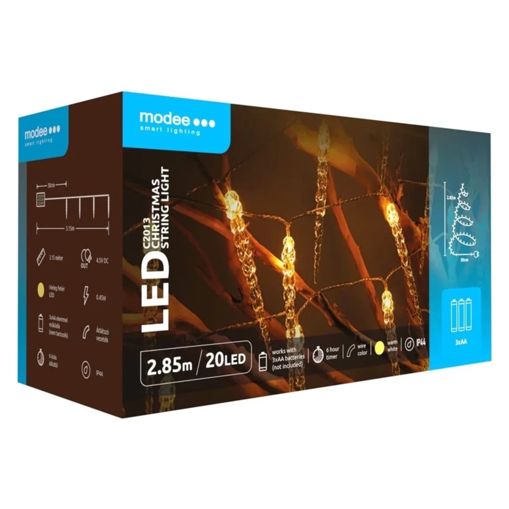 Modee Lighting LED vianočná reťaz 20 LED 2,85m 3xAA teplá biela cencúle Modee Lighting LED vianočná reťaz 20 LED 2,85m 3xAA teplá biela cencúle