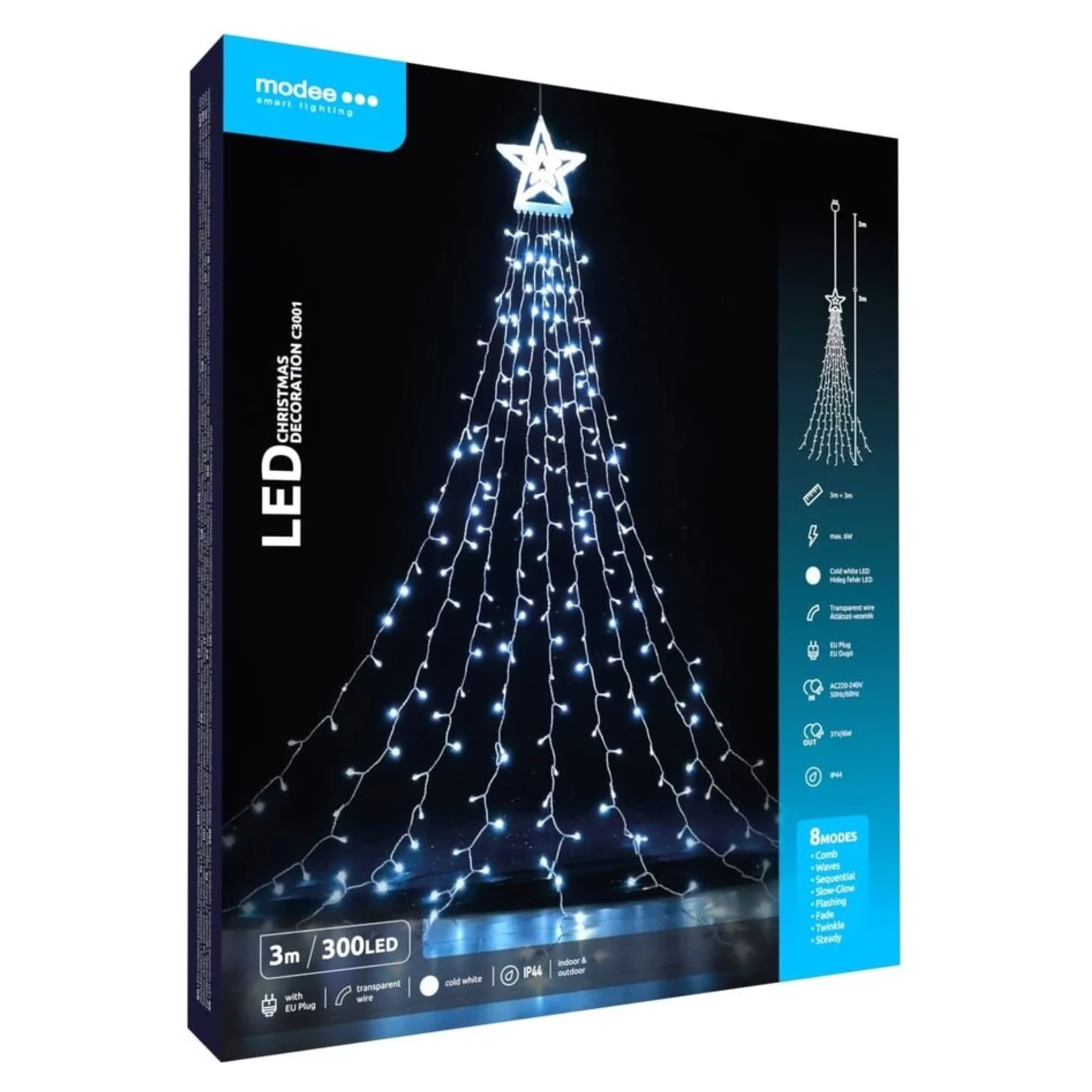 Modee Lighting LED dekorácia 300 LED 3m studená biela Modee Lighting LED dekorácia 300 LED 3m studená biela