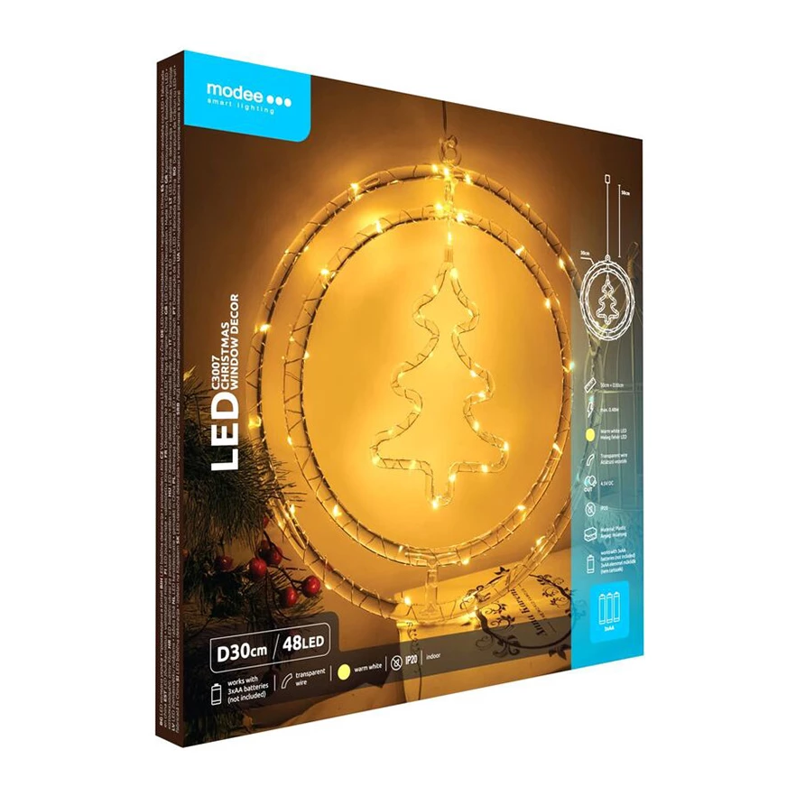Modee Lighting LED vianočná dekorácia 48LED kruh stromček 3xAA batérie Modee Lighting LED vianočná dekorácia 48LED kruh stromček 3xAA batérie