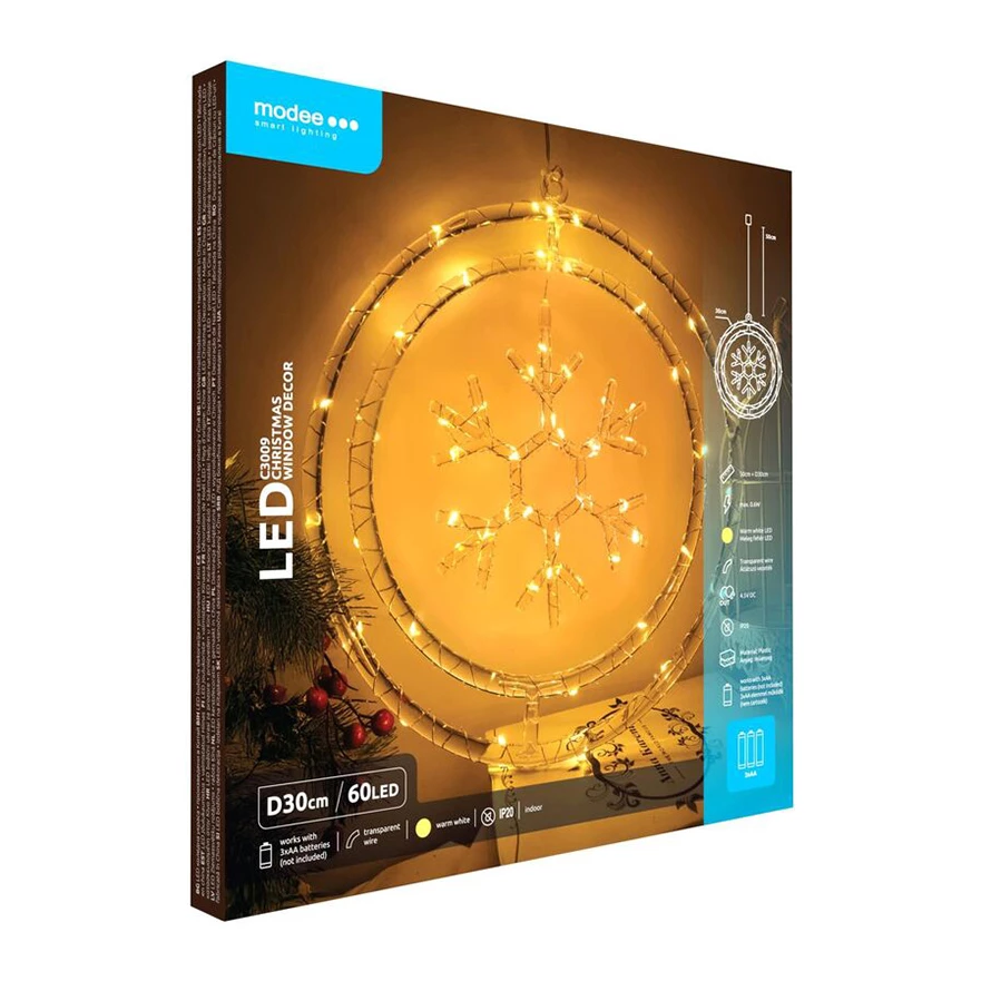 Modee Lighting LED vianočná dekorácia 60LED kruh vločka 3xAA batérie Modee Lighting LED vianočná dekorácia 60LED kruh vločka 3xAA batérie