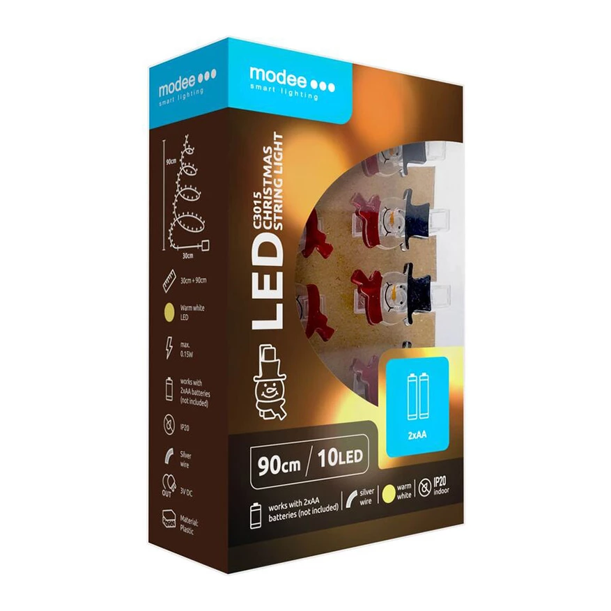 Modee Lighting LED dekorácia 10 LED 90cm štipce snehuliak 2xAA batérie Modee Lighting LED dekorácia 10 LED 90cm štipce snehuliak 2xAA batérie