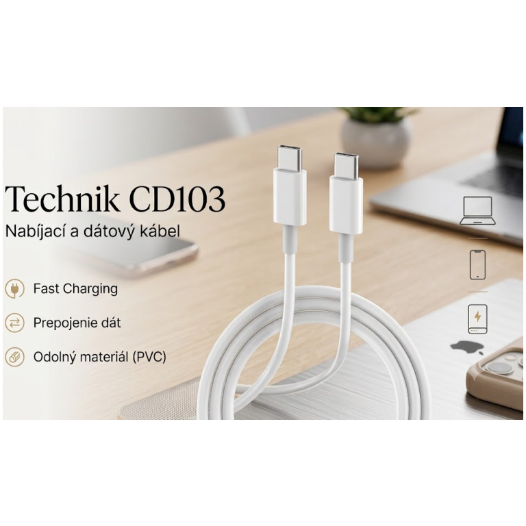 Technik CD105 USB-C/C kábel 60W 1m biely