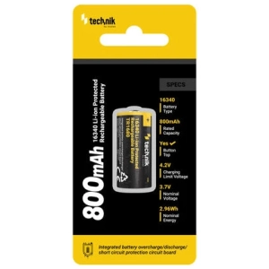 Technik nabíjateľná batéria 16340 CR123 800mAh 3,7V