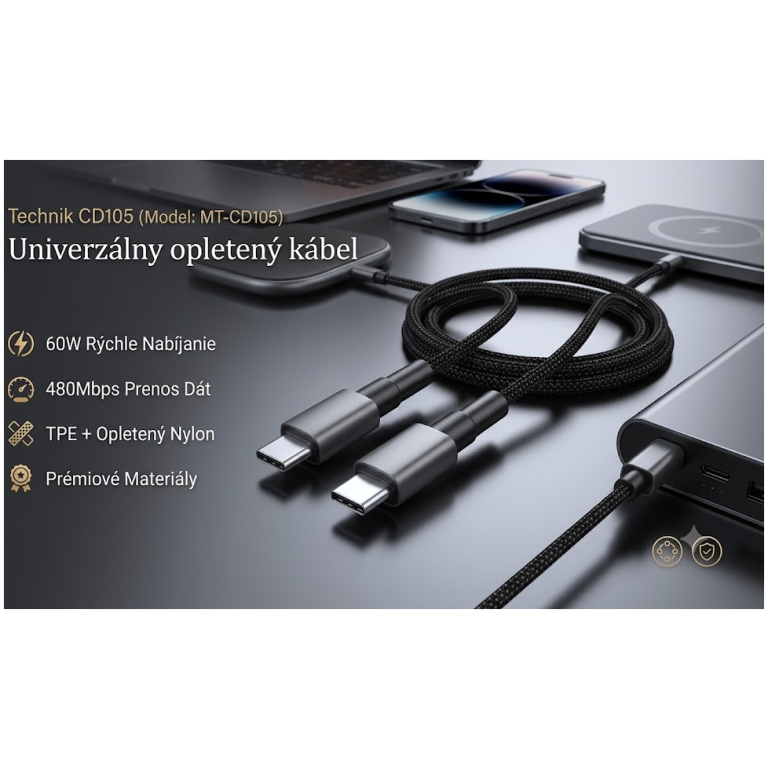 Technik CD105 USB-C/C kábel 60W 1m čierny