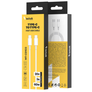 Technik CD105 USB-C/C kábel 60W 1m biely