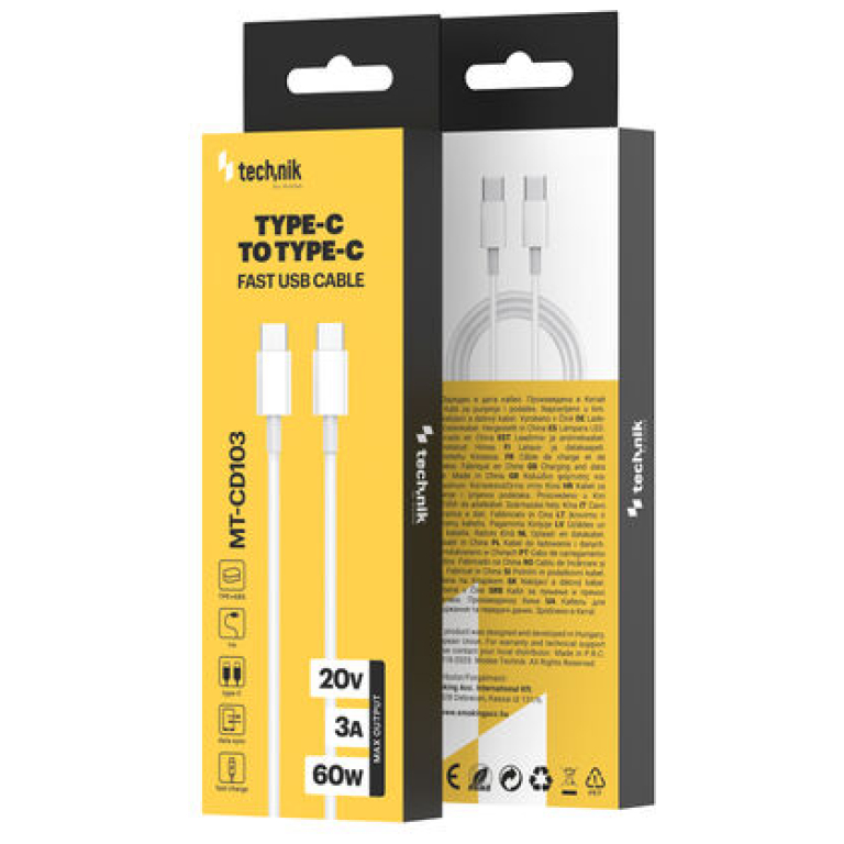 Technik CD105 USB-C/C kábel 60W 1m biely