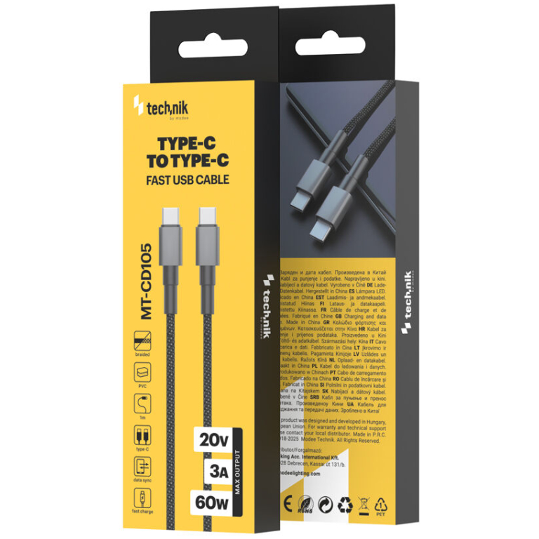 Technik CD105 USB-C/C kábel 60W 1m čierny